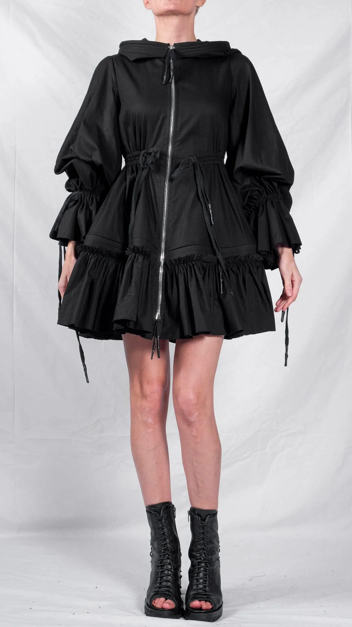 Cotton Jacket with Puff Sleeves and Hood