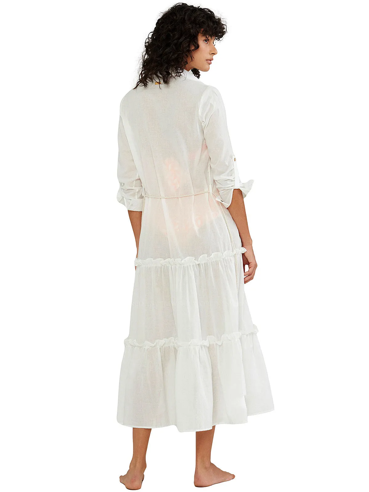 Cotton Ruffled Long Camisole ::RET