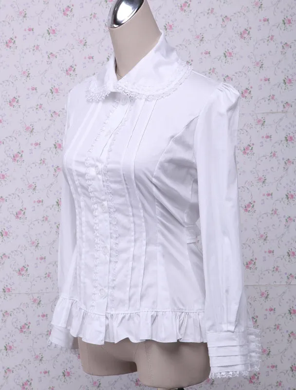 Cotton White Ruffles Long Sleeves Lolita Blouse
