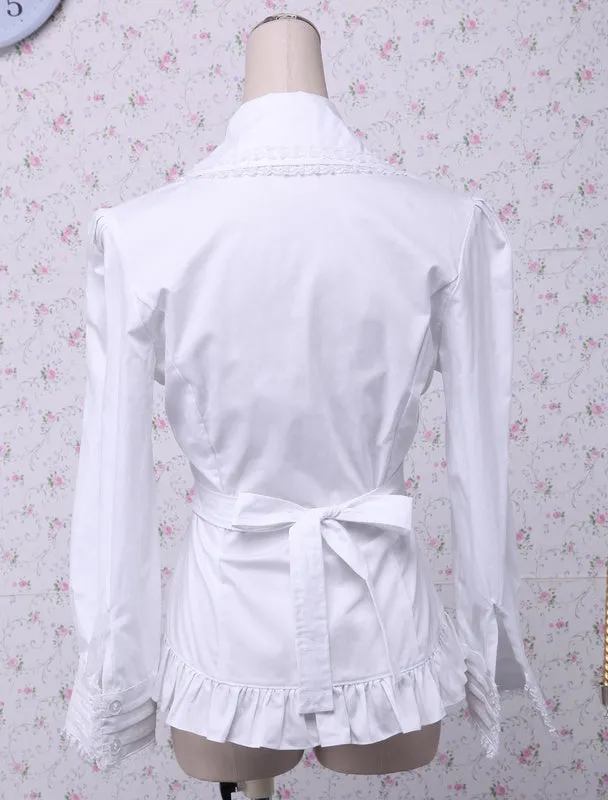 Cotton White Ruffles Long Sleeves Lolita Blouse