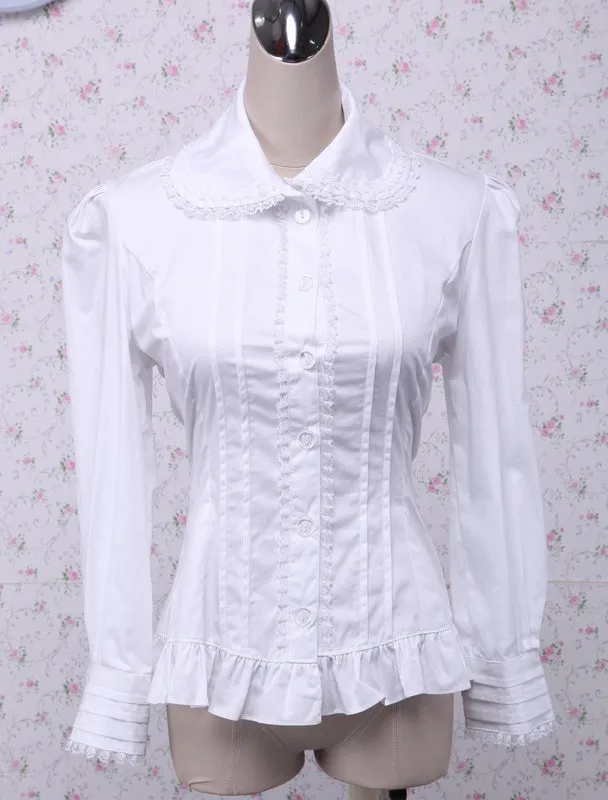 Cotton White Ruffles Long Sleeves Lolita Blouse