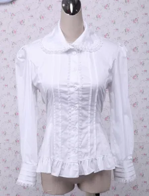 Cotton White Ruffles Long Sleeves Lolita Blouse