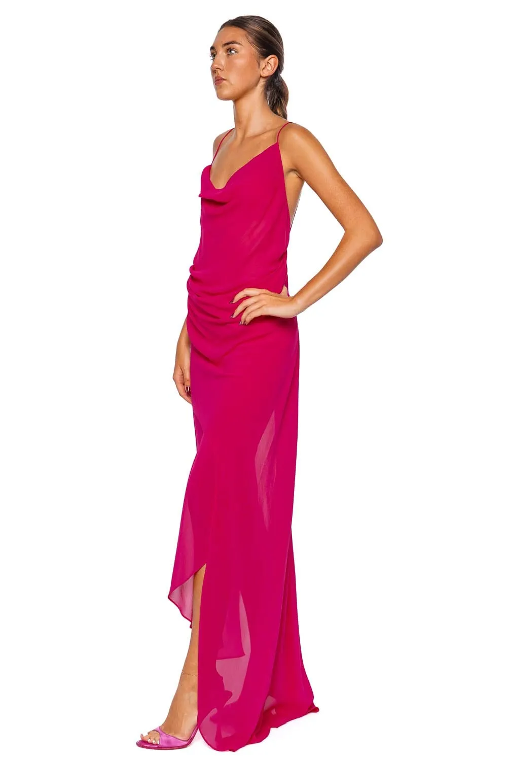 Cowl Hip Silk Slip Dress