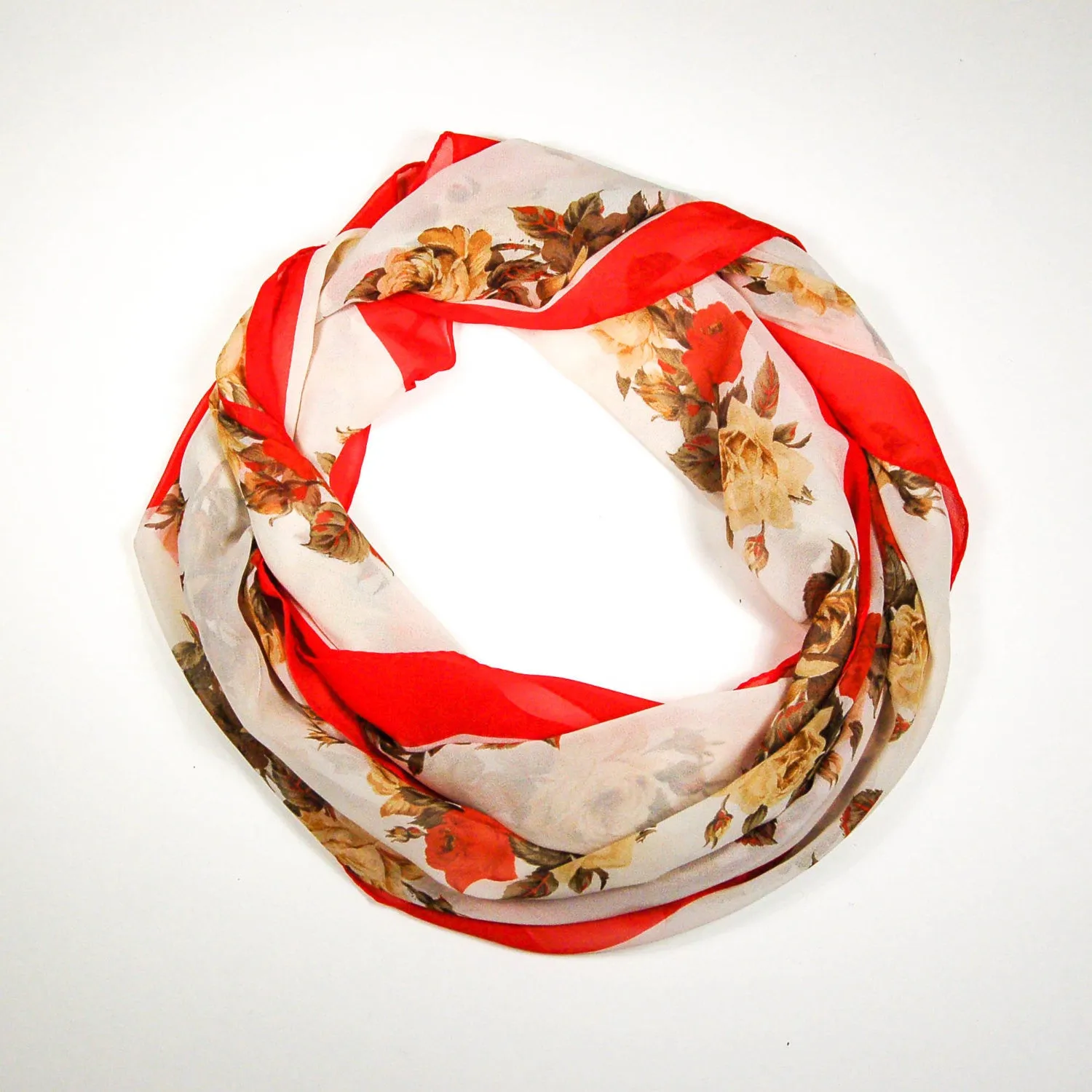 Cream Silk Scarf with Red Roses by Perry Ellis