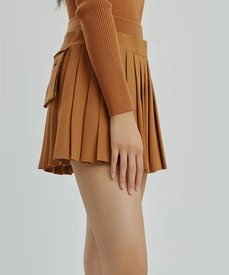 CREVE NINE: Shibori Pleated Skirt - Camel