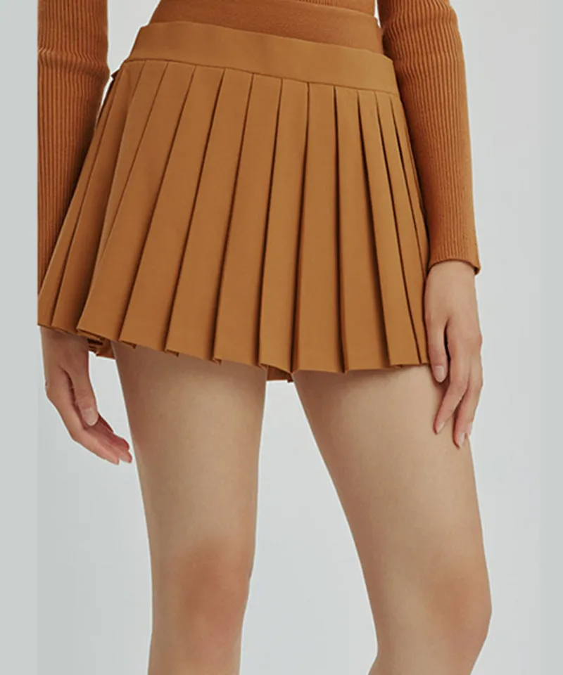 CREVE NINE: Shibori Pleated Skirt - Camel