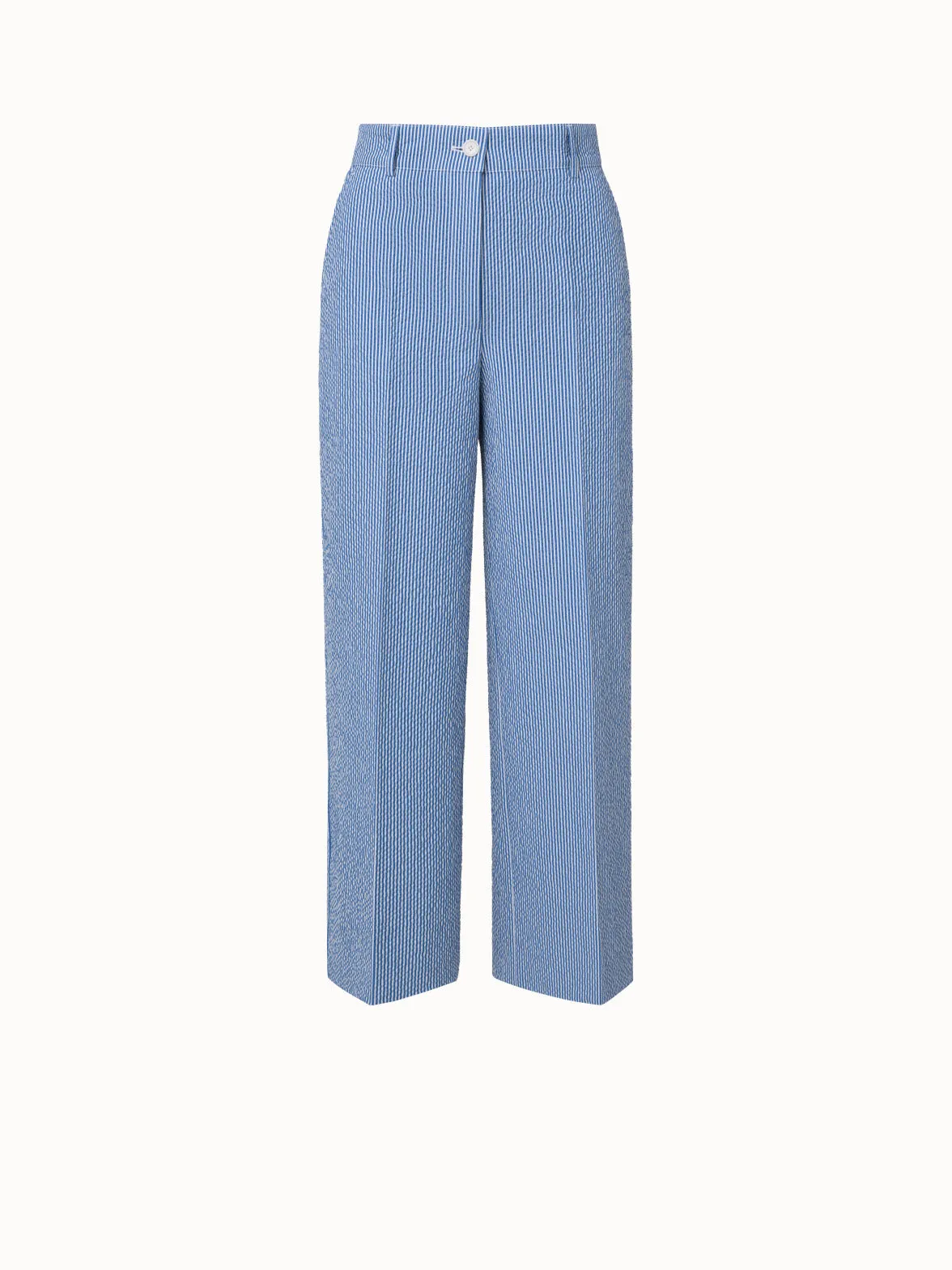 Cropped Wide Cotton Stretch Seersucker Pants