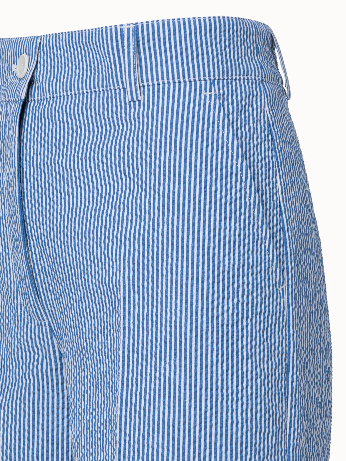 Cropped Wide Cotton Stretch Seersucker Pants