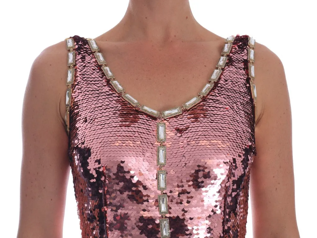 Crystal Pink Sequined Sheath Gown