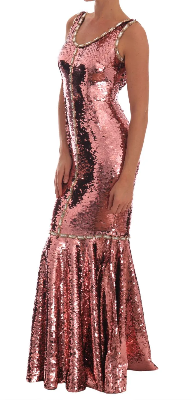 Crystal Pink Sequined Sheath Gown