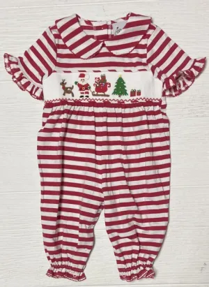 Delaney Red Striped Santa Romper