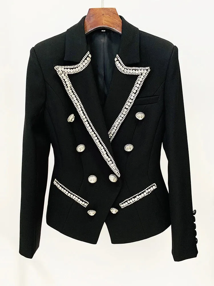 Designer Jacket Diamonds Crystal Beaded Blazer Straight Pants