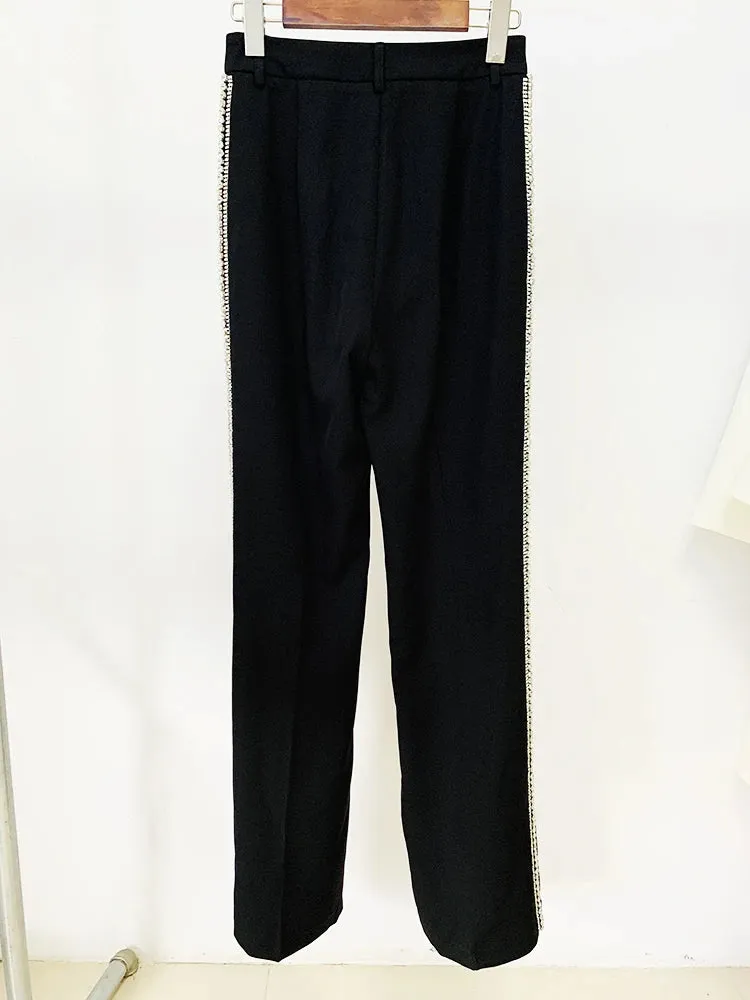 Designer Jacket Diamonds Crystal Beaded Blazer Straight Pants