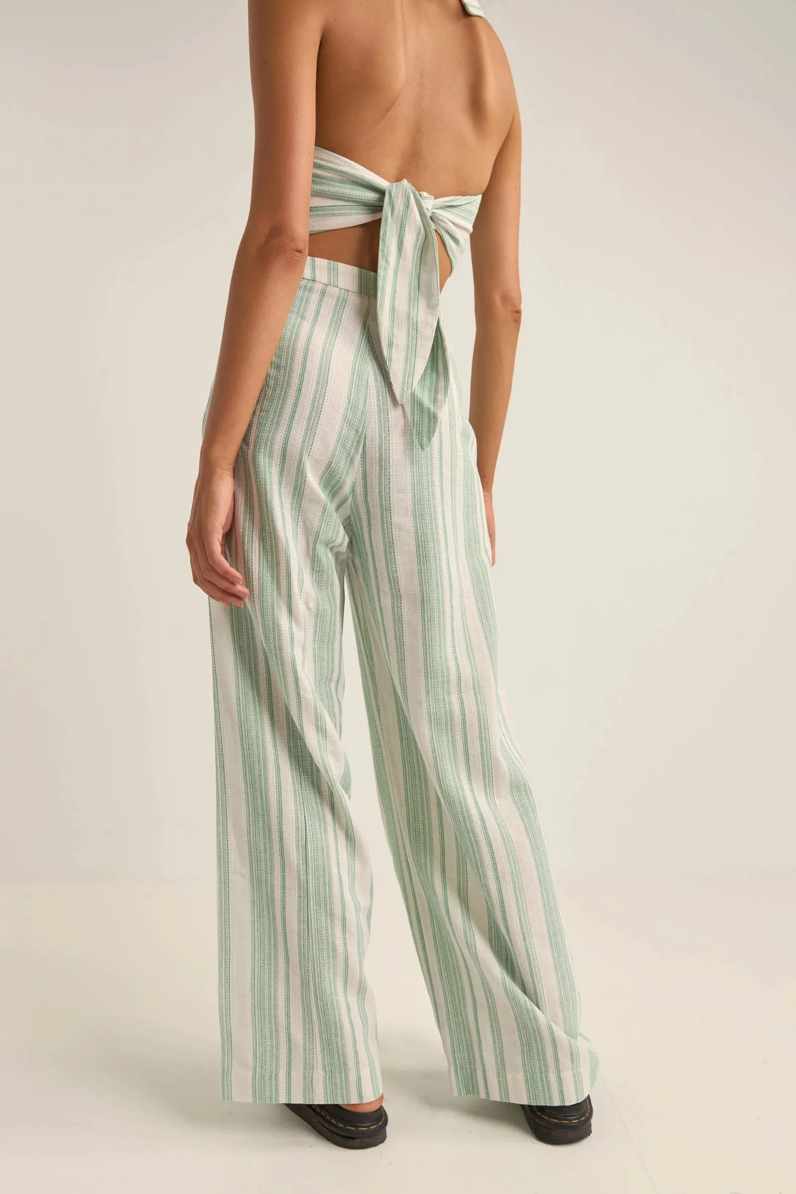 Dinero Stripe Wide Leg Pant - Green