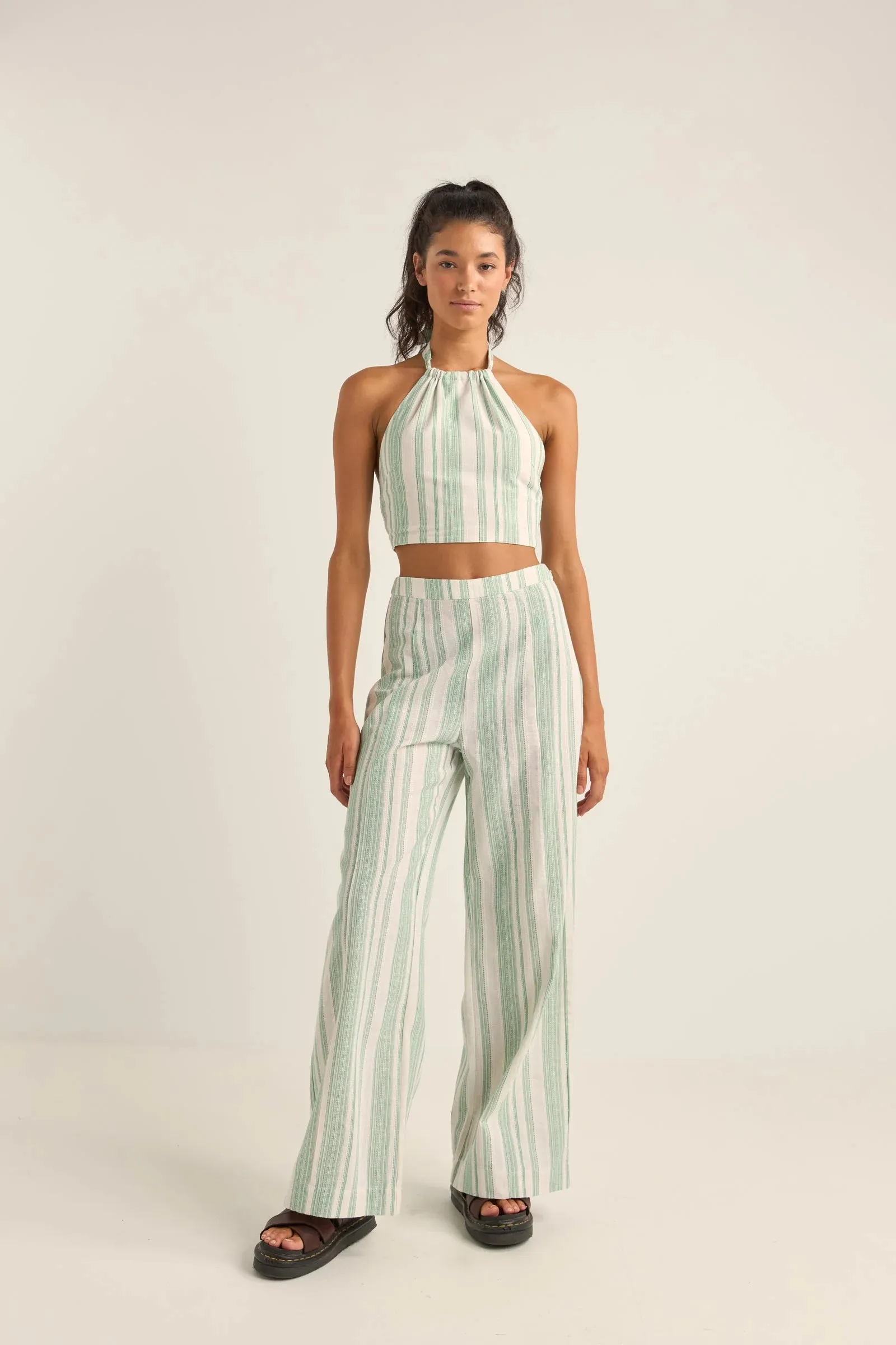 Dinero Stripe Wide Leg Pant - Green