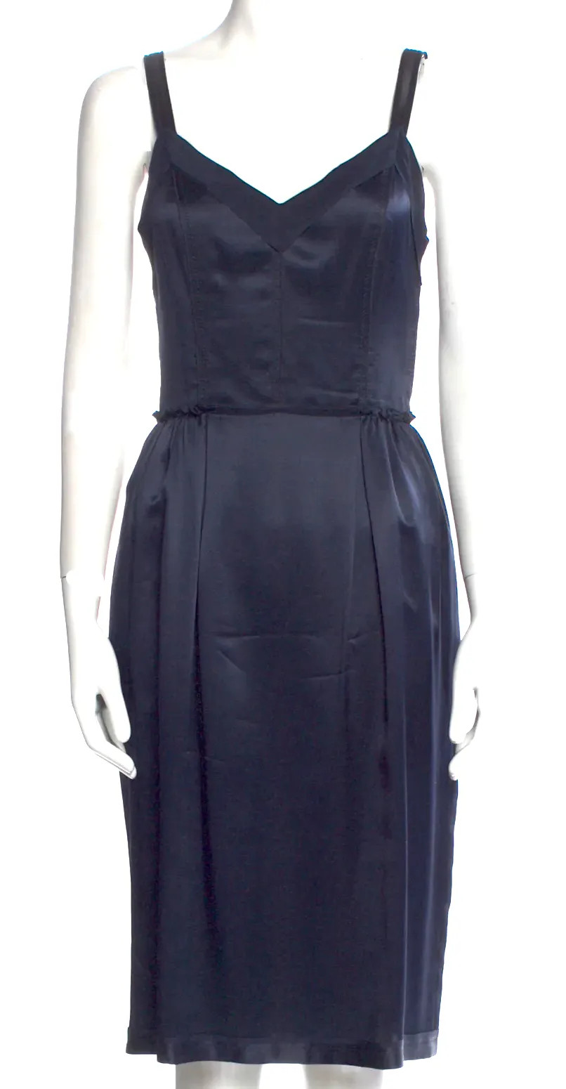 Dolce & Gabbana Italy. Dark Blue Silk Knee-Length Dress