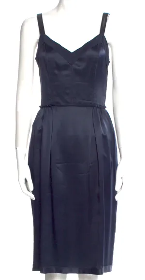 Dolce & Gabbana Italy. Dark Blue Silk Knee-Length Dress
