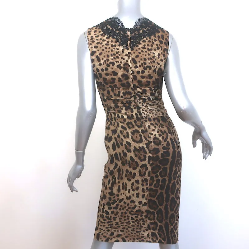 Dolce & Gabbana Lace-Trimmed Leopard Print Crepe Size 40 Sleeveless Sheath