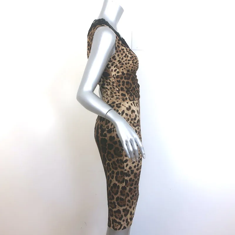 Dolce & Gabbana Lace-Trimmed Leopard Print Crepe Size 40 Sleeveless Sheath
