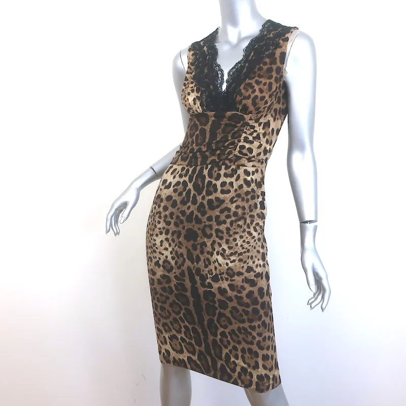 Dolce & Gabbana Lace-Trimmed Leopard Print Crepe Size 40 Sleeveless Sheath