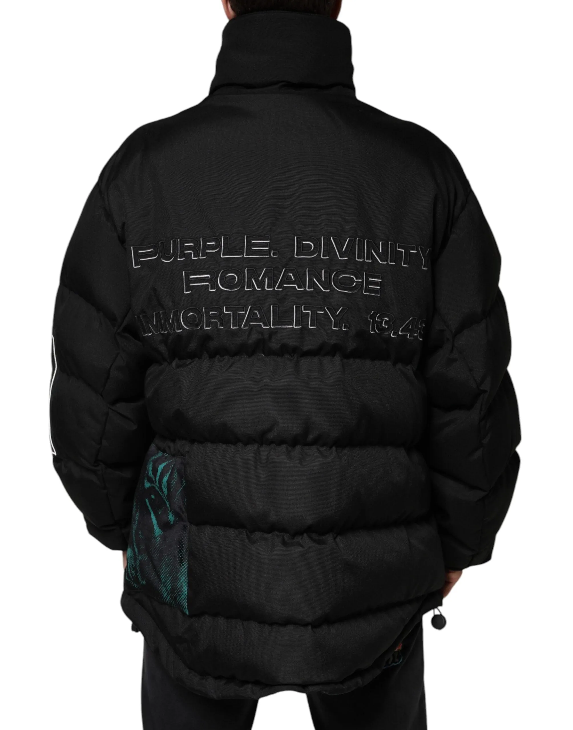 Dolce&Gabbana Men Black Puffer Jacket Nylon Padded Animal Print Bomber Sz IT 52