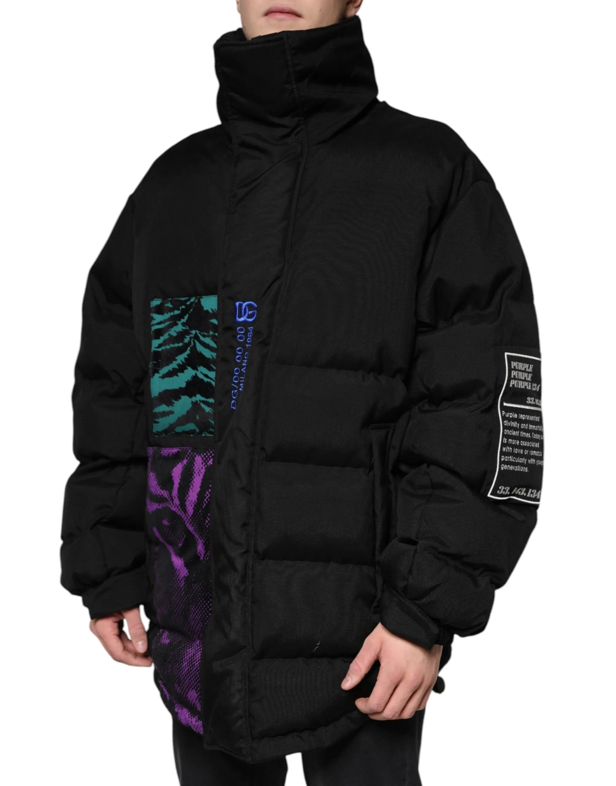 Dolce&Gabbana Men Black Puffer Jacket Nylon Padded Animal Print Bomber Sz IT 52