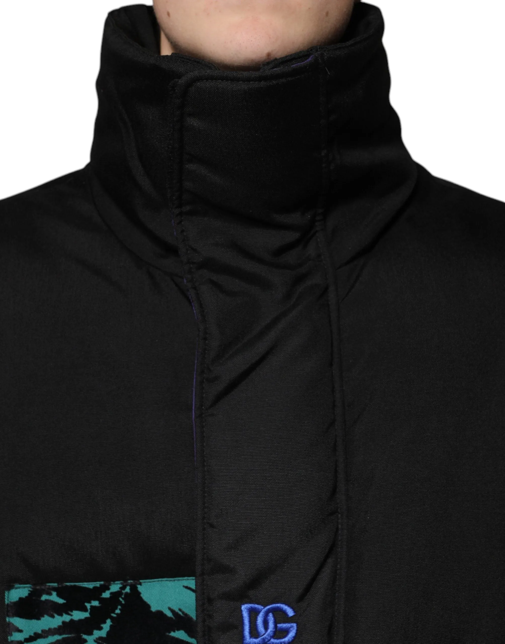 Dolce&Gabbana Men Black Puffer Jacket Nylon Padded Animal Print Bomber Sz IT 52