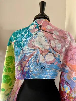 Double marbled Silk, Random colors, table runner or wall hanging.scarf ... original .