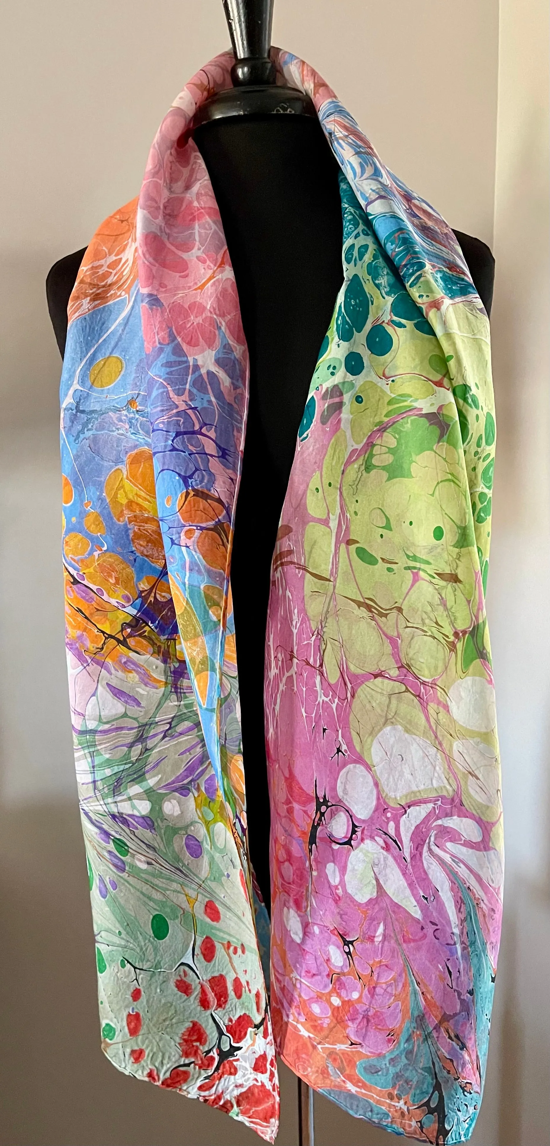 Double marbled Silk, Random colors, table runner or wall hanging.scarf ... original .