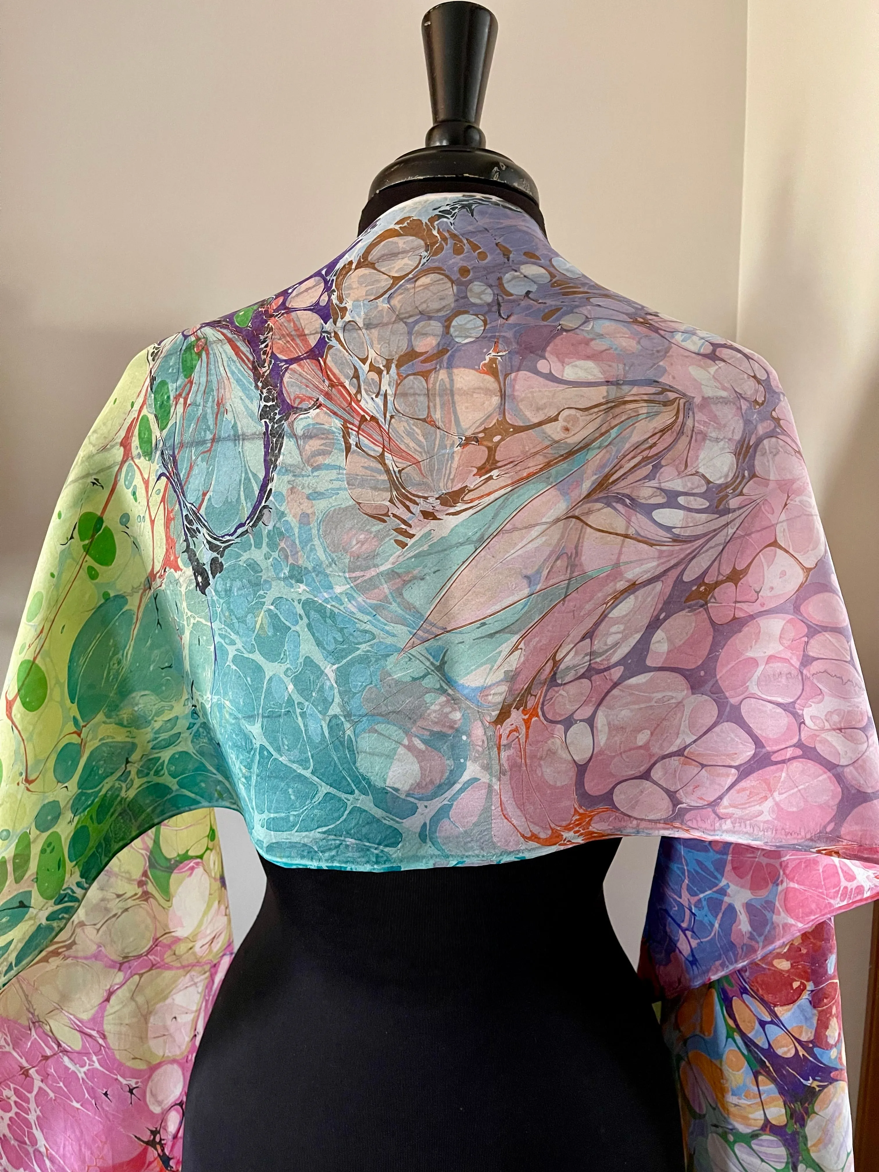 Double marbled Silk, Random colors, table runner or wall hanging.scarf ... original .