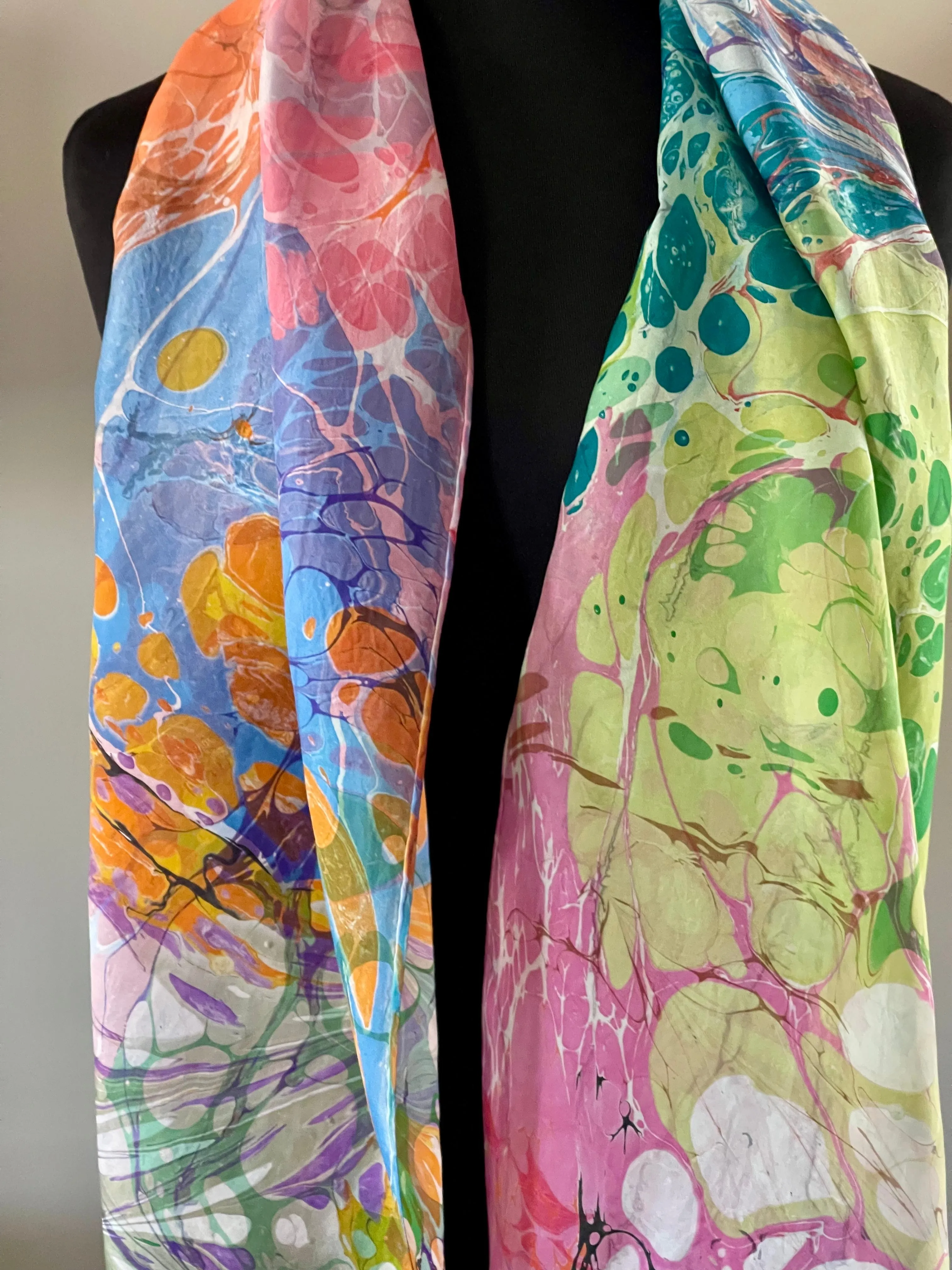Double marbled Silk, Random colors, table runner or wall hanging.scarf ... original .
