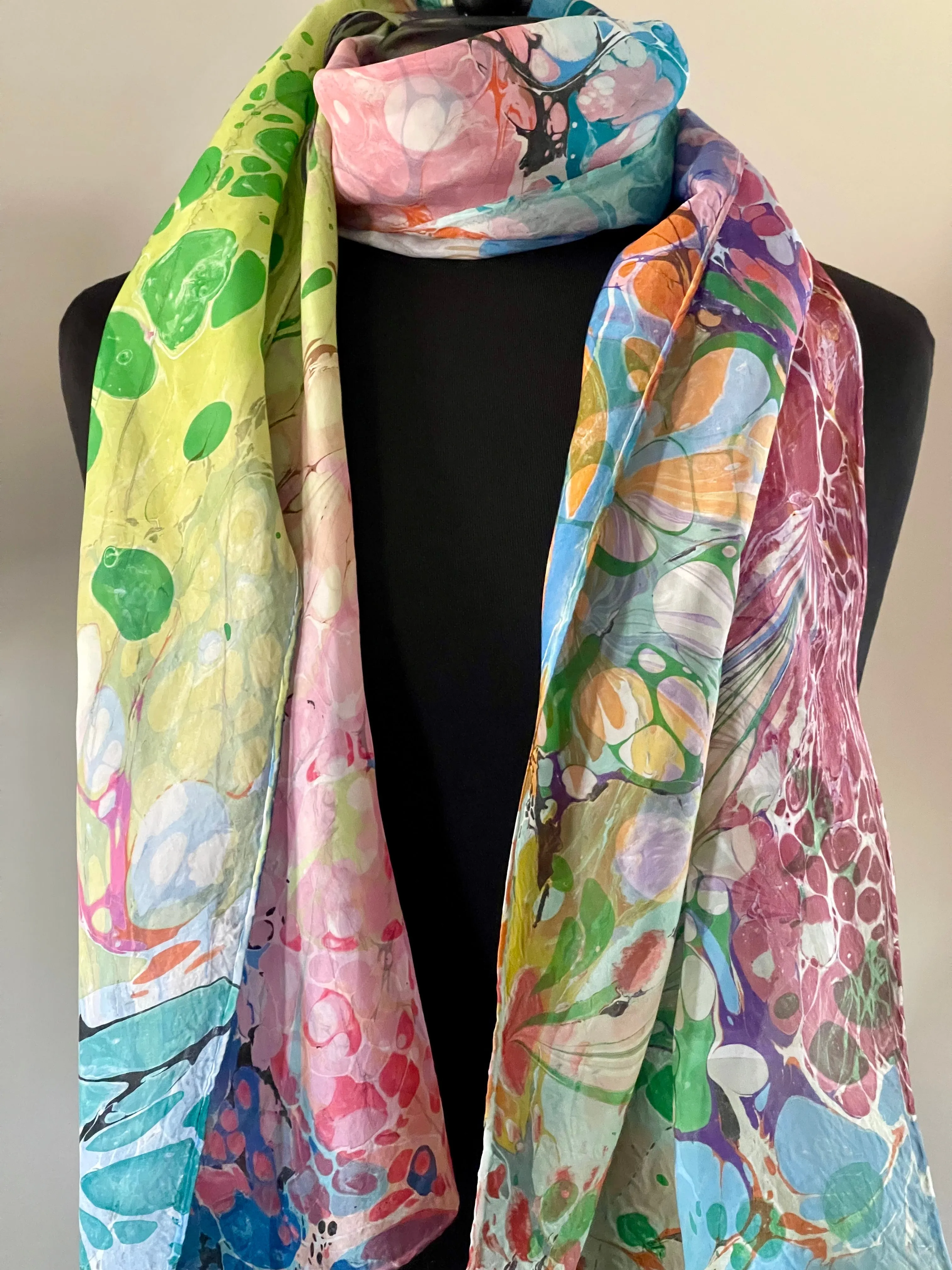 Double marbled Silk, Random colors, table runner or wall hanging.scarf ... original .