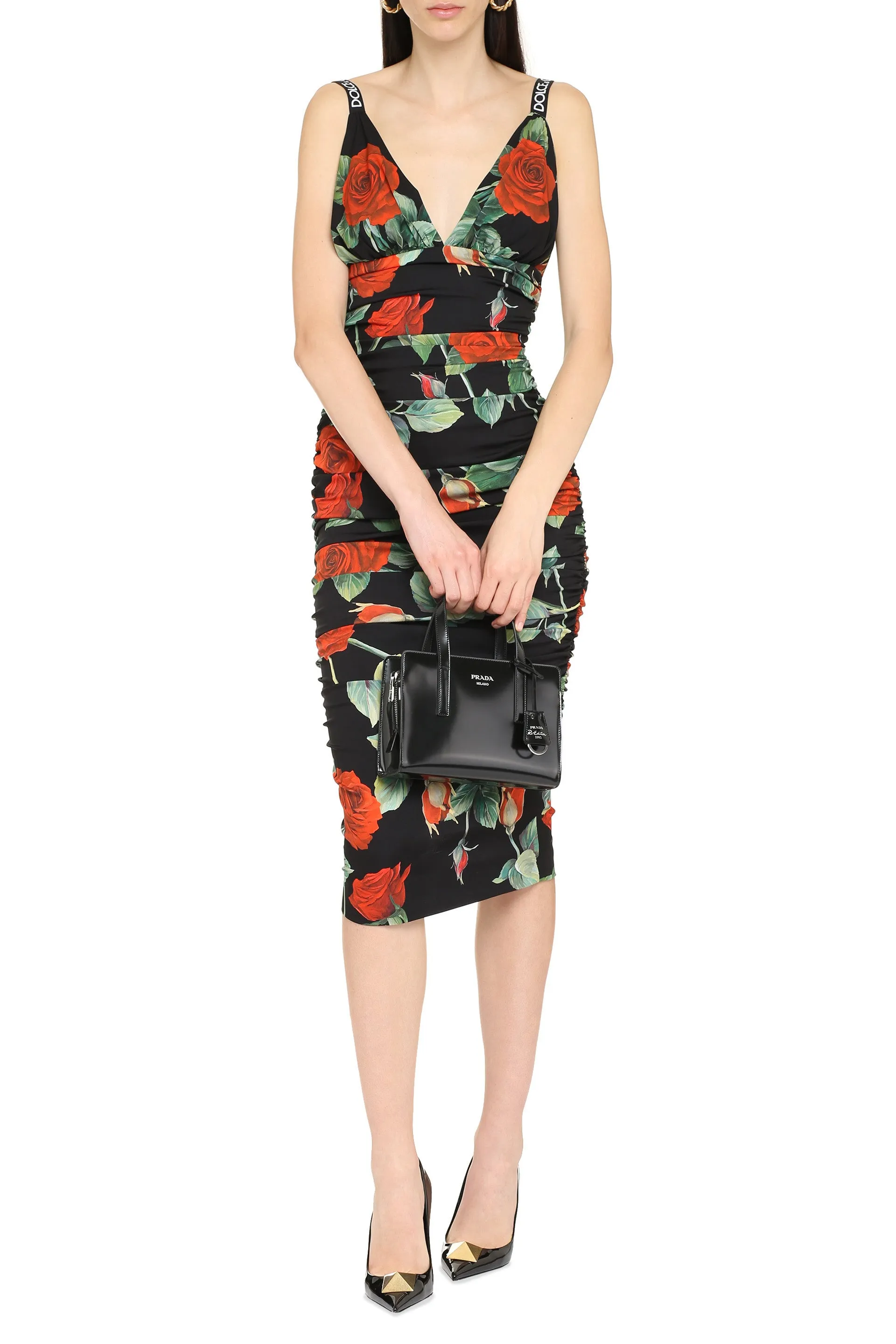 Draped silk sheath-dress