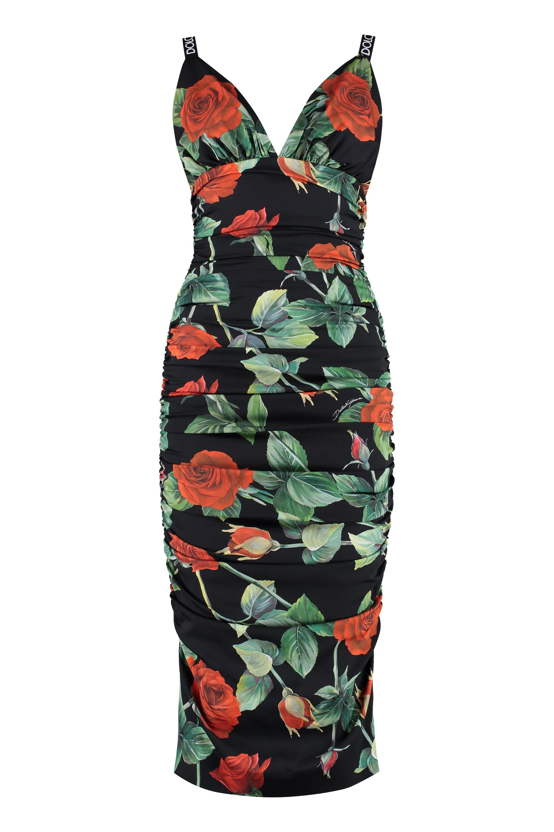 Draped silk sheath-dress
