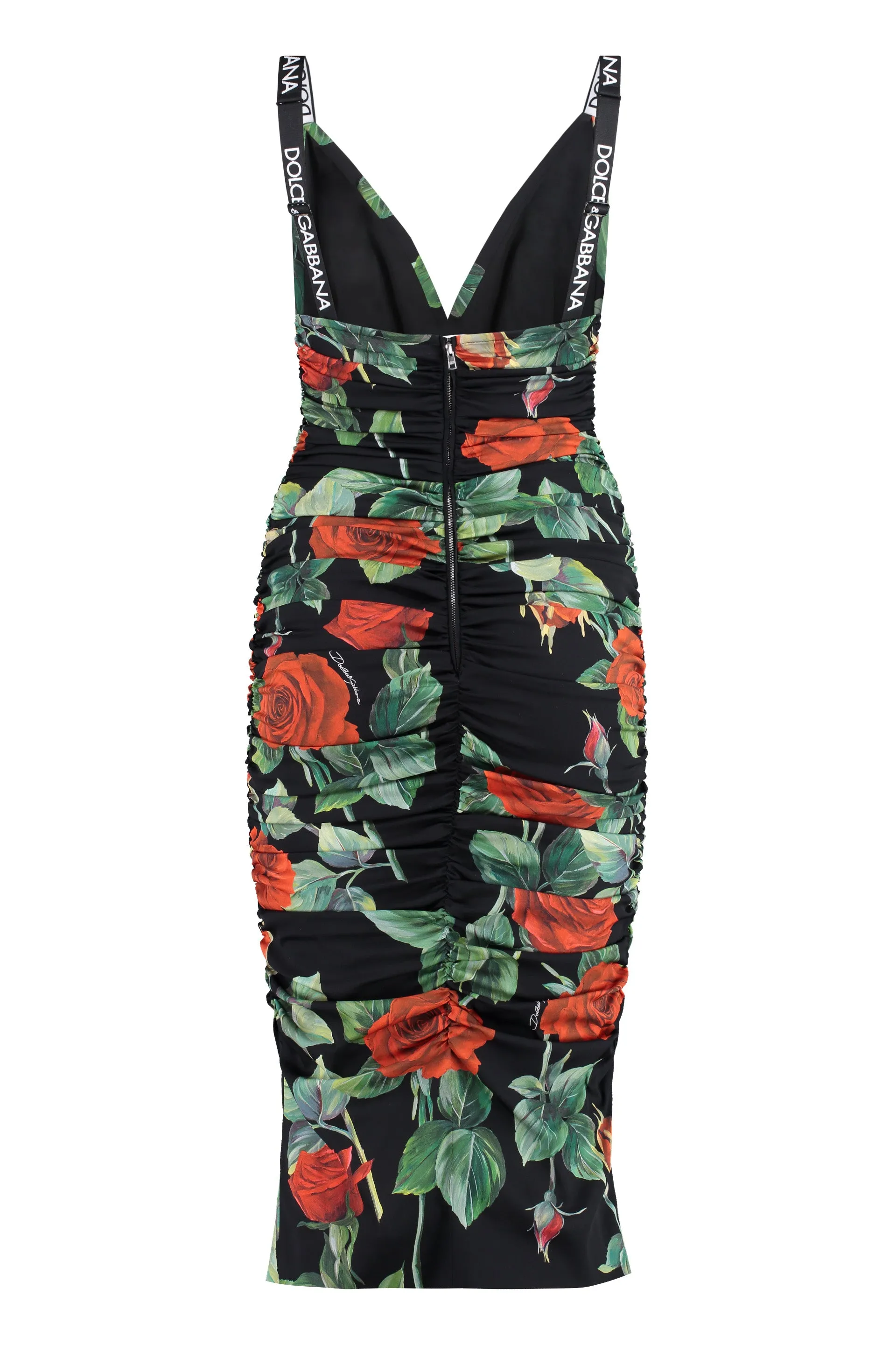 Draped silk sheath-dress