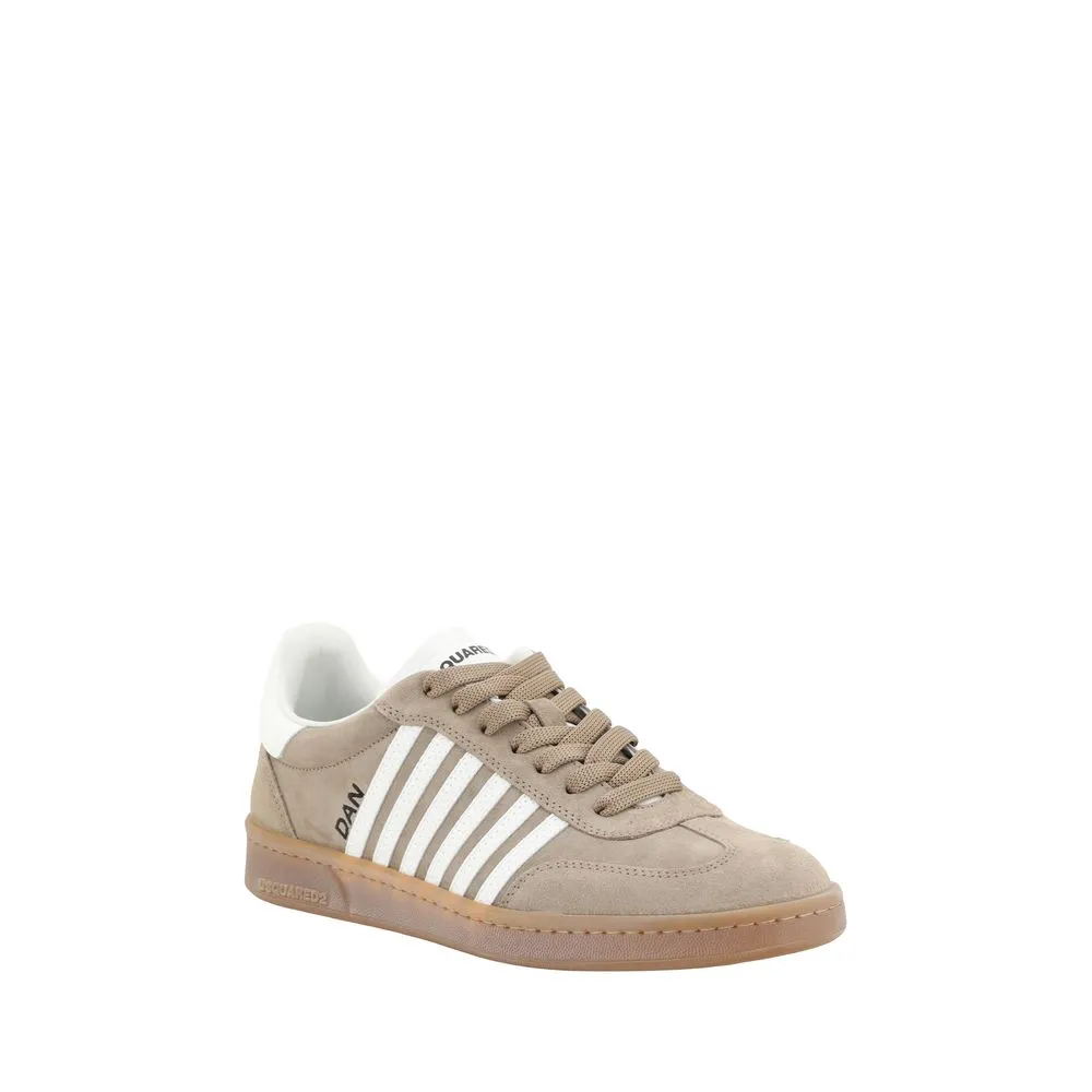 Dsquared2 Boxer Men Beige Sneakers Suede Leather Striped Athletic Trainer Shoes