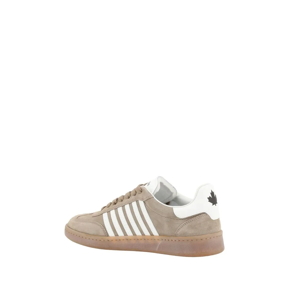 Dsquared2 Boxer Men Beige Sneakers Suede Leather Striped Athletic Trainer Shoes