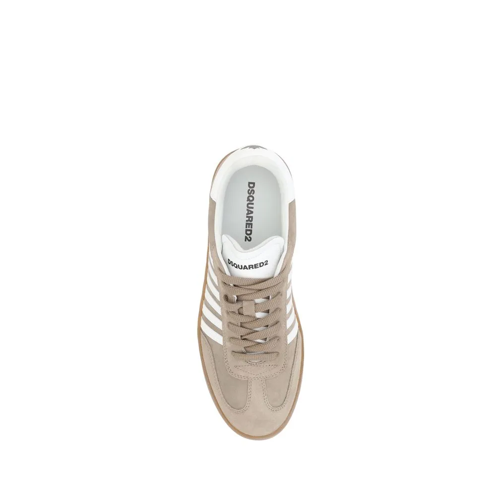 Dsquared2 Boxer Men Beige Sneakers Suede Leather Striped Athletic Trainer Shoes