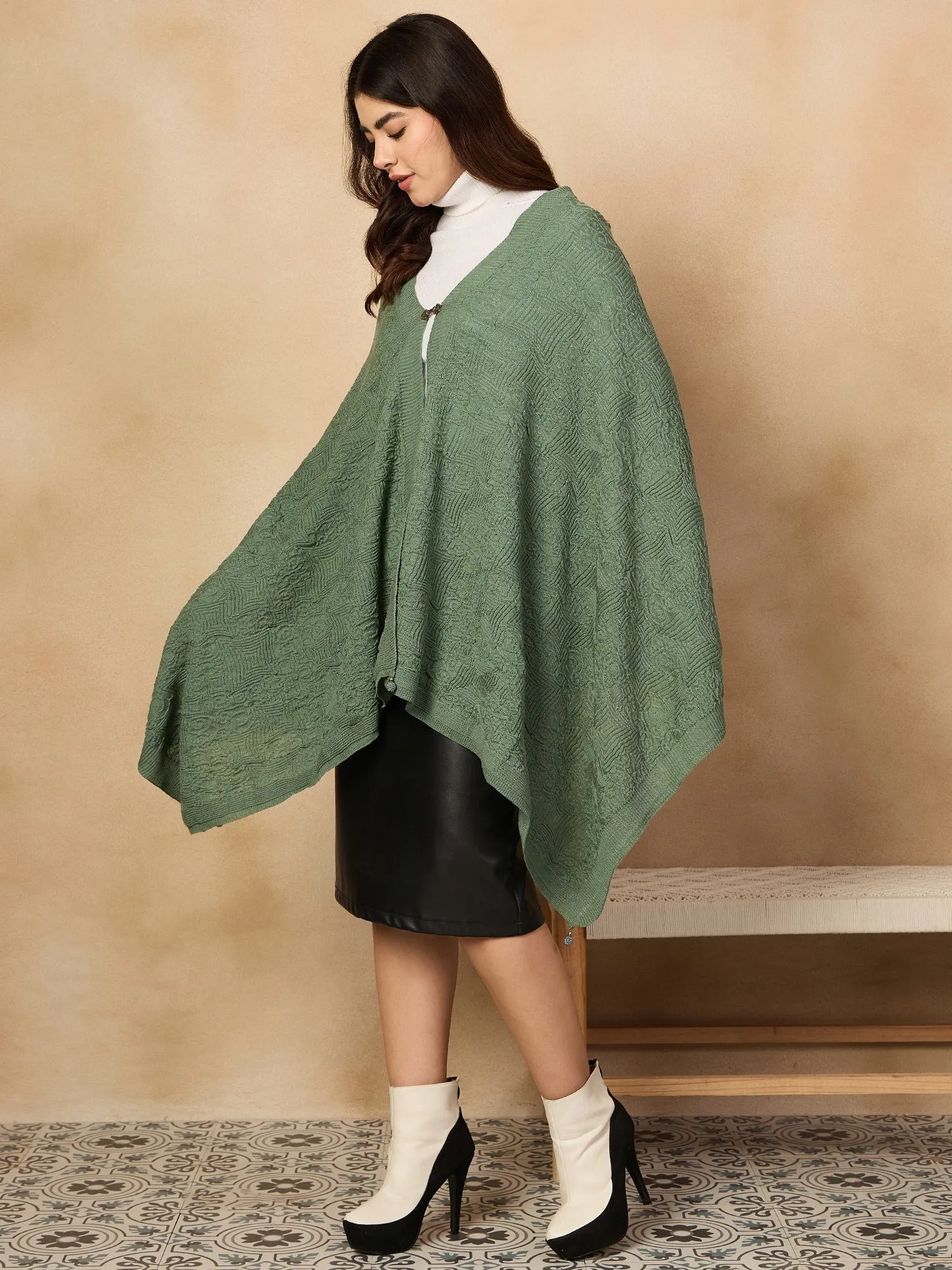 Dull Green Shimmer Poncho