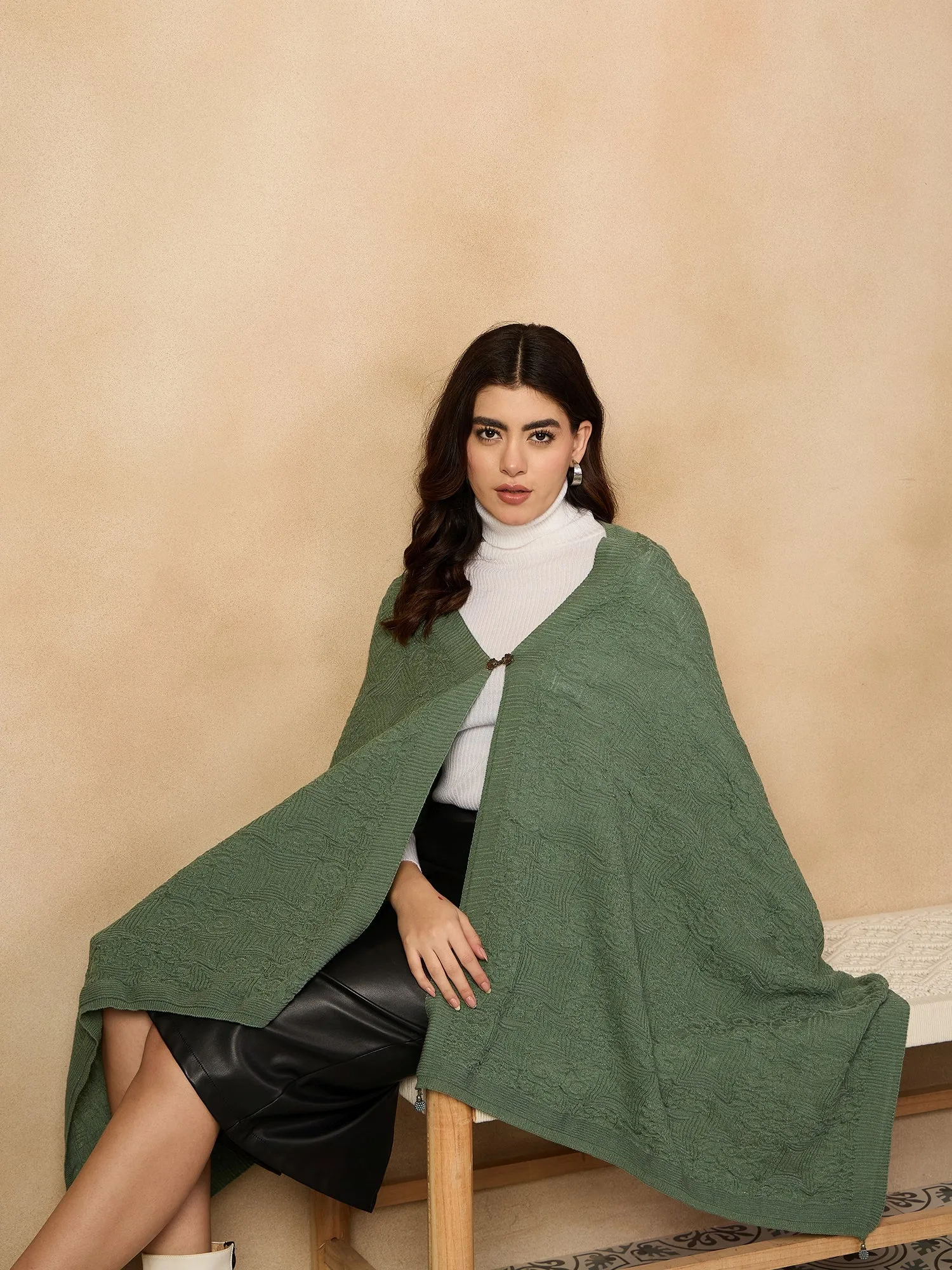Dull Green Shimmer Poncho
