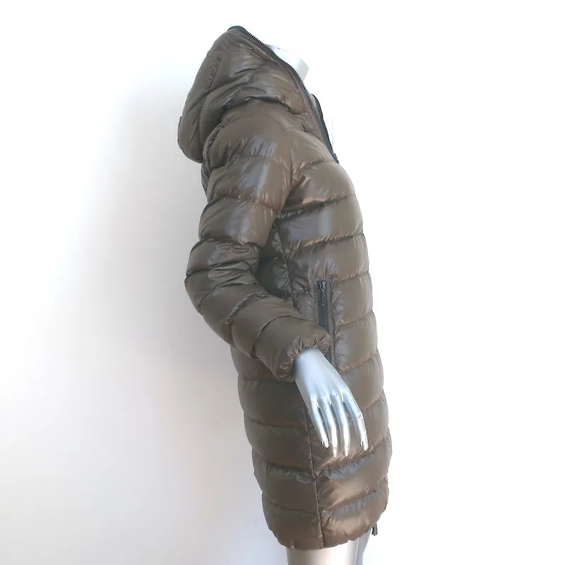 Duvetica Zip Hooded Down Coat Brown Size 42 Knee-Length Puffer Jacket
