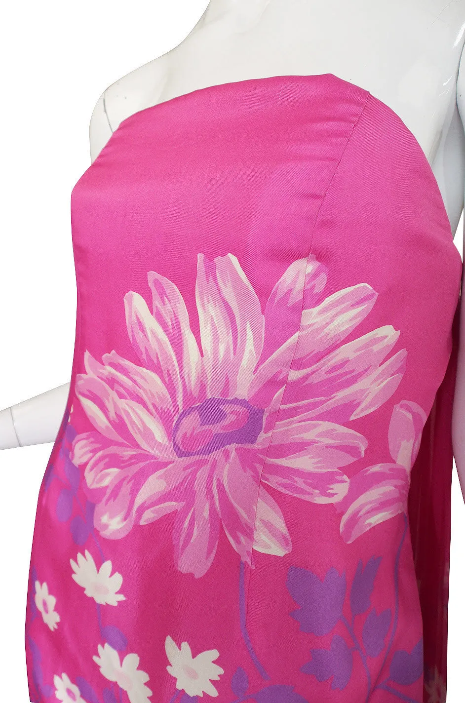 Early 1970s Pink Couture Hanae Mori Trained Gown