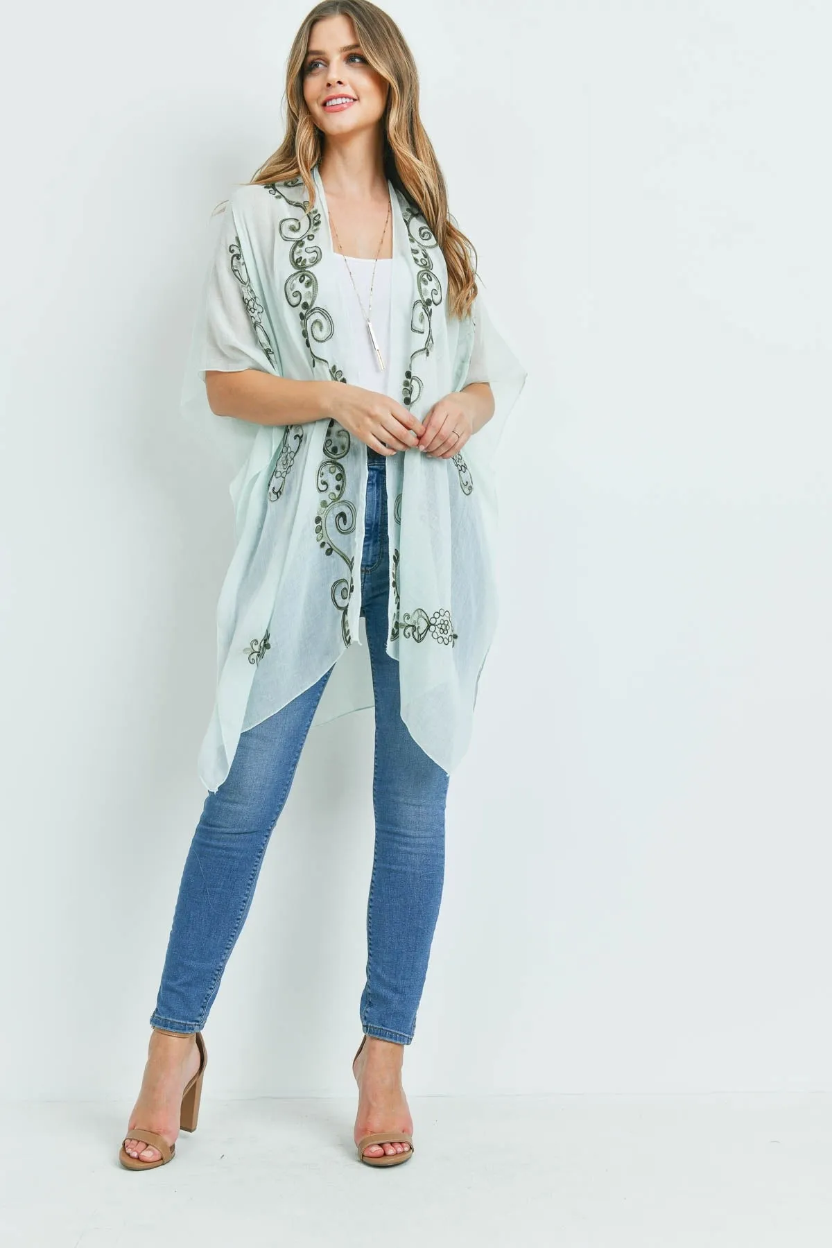 EASTERN EMBROIDERED KIMONO GREEN/1PC
