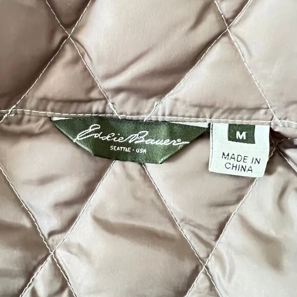 EDDIE BAUER Quilted Goose Down Puffer Gray Barn Chore Coat Womens M