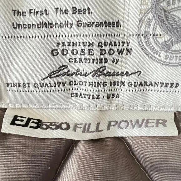 EDDIE BAUER Quilted Goose Down Puffer Gray Barn Chore Coat Womens M