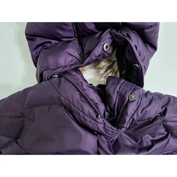 Eddie Bauer Womens XL Coat Puffer Long Jacket Goose Down Parka Fur Hooded Purple
