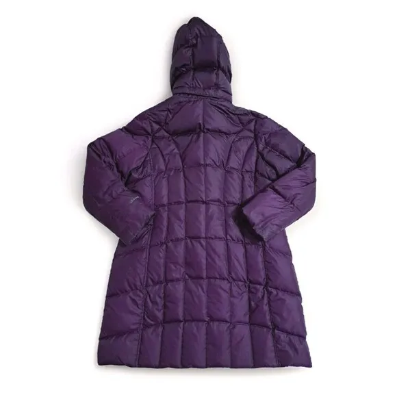 Eddie Bauer Womens XL Coat Puffer Long Jacket Goose Down Parka Fur Hooded Purple