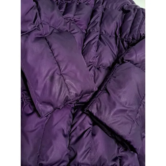 Eddie Bauer Womens XL Coat Puffer Long Jacket Goose Down Parka Fur Hooded Purple