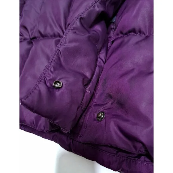 Eddie Bauer Womens XL Coat Puffer Long Jacket Goose Down Parka Fur Hooded Purple
