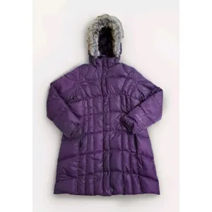Eddie Bauer Womens XL Coat Puffer Long Jacket Goose Down Parka Fur Hooded Purple